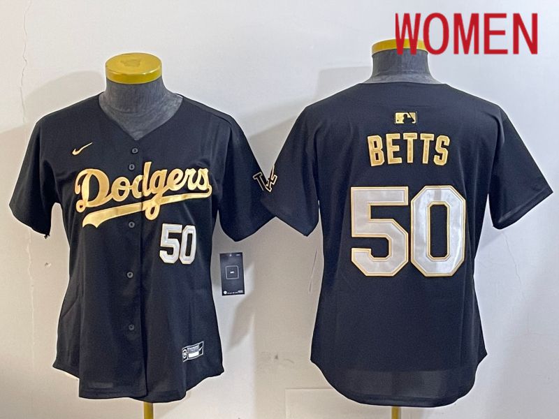 Women Los Angeles Dodgers #50 Betts Black Gold Game 2024 Nike MLB Jersey style 1209->women mlb jersey->Women Jersey